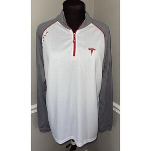 Tesla 1/4 Zip Pullover Shirt White Gray Red Mens XXL